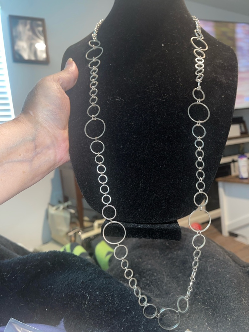 Silver Circle Link Long Necklace - Women Jewelry